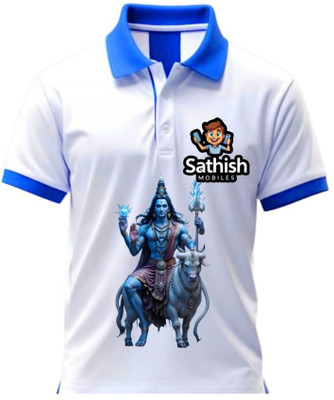 Yugavarshan Printed Men Polo Neck Light Blue T-Shirt