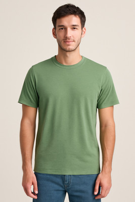 Humburg Solid Men Crew Neck Light Green T-Shirt