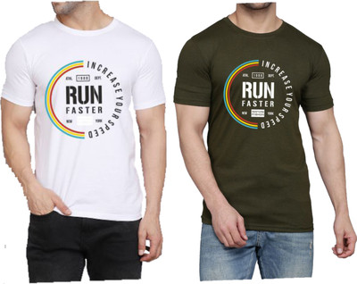 WOOSTRO Printed Men Round Neck White, Dark Green T-Shirt