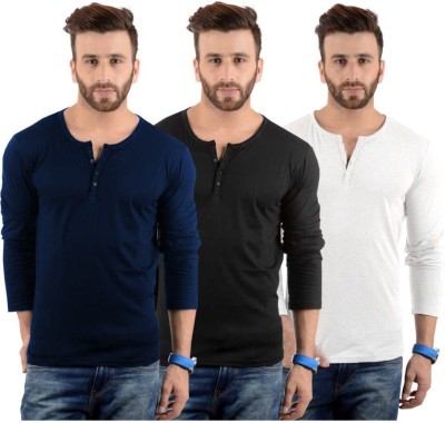 LazyChunks Solid Men Henley Neck Multicolor T-Shirt