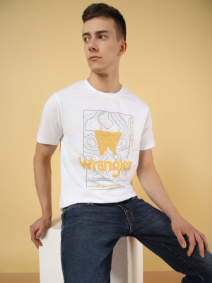 Wrangler Printed, Typography Men Round Neck White T-Shirt