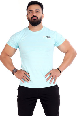 FuaarK Typography Men Round Neck Light Blue T-Shirt