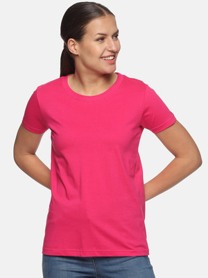 ShopGlobal Solid Women Round Neck Pink T-Shirt