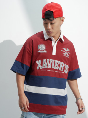 HIGHLANDER Printed Men Polo Neck Maroon T-Shirt