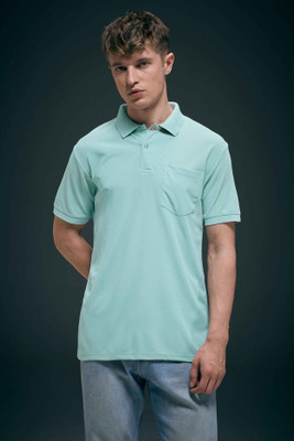 Maxzone Solid Men Polo Neck Light Blue T-Shirt