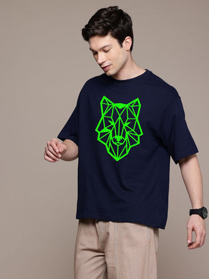 Moda Rapido Graphic Print Men Round Neck Navy Blue T-Shirt