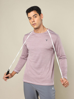 TECHNOSPORT Self Design Men Round Neck Purple T-Shirt