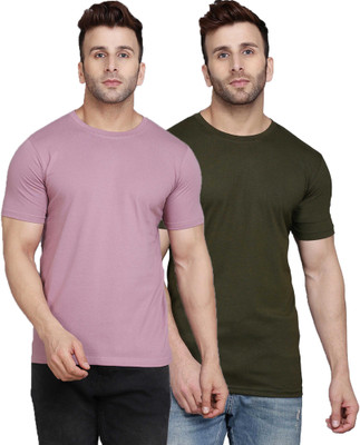 SLOWLORIS Solid Men Round Neck Multicolor T-Shirt