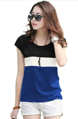 Tiki Tees Colorblock Women Round Neck Multicolor T-Shirt