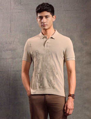 U.S. Polo Assn. Denim Co. Graphic Print Men Polo Neck Beige T-Shirt