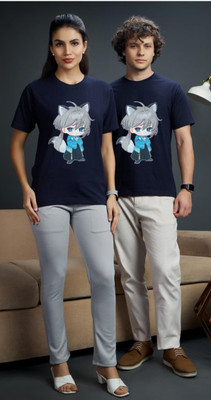 Purple Palette Graphic Print Men Round Neck Navy Blue T-Shirt