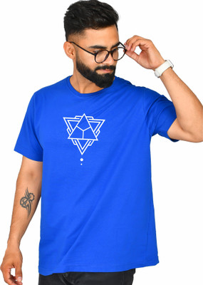 Burundi Blu Printed Men Round Neck Blue T-Shirt