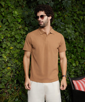 CAMPUS SUTRA Self Design Men Polo Neck Brown T-Shirt