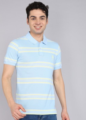 U.S. POLO ASSN. Striped Men Polo Neck Light Blue T-Shirt