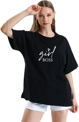 Hivewear Printed Women Round Neck Black T-Shirt