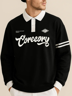 Jump Cuts Printed Men Polo Neck Black, White T-Shirt