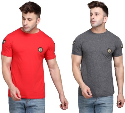 BEYOU FASHION Solid Men Round Neck Red, Grey T-Shirt