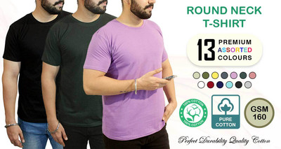 HM HUBB Solid Men Round Neck Multicolor T-Shirt