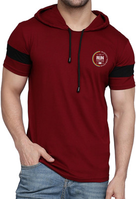 WOOSTRO Printed Men Round Neck Maroon T-Shirt