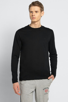 VAN HEUSEN Solid Men Round Neck Black T-Shirt