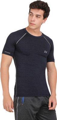 NINQ Solid Men Round Neck Blue T-Shirt