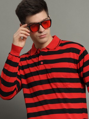 GETGOLF Striped Men Polo Neck Red T-Shirt