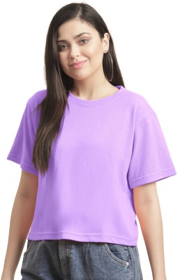 Notwild Solid Women Round Neck Purple T-Shirt