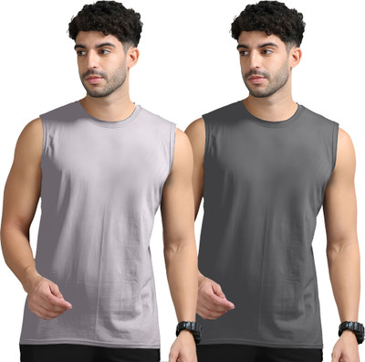 Jangoboy Solid Men Round Neck Grey T-Shirt