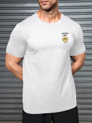 Triptee Printed Men Round Neck Silver T-Shirt