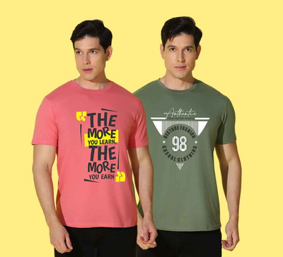WOOSTRO Printed Men Round Neck Multicolor T-Shirt