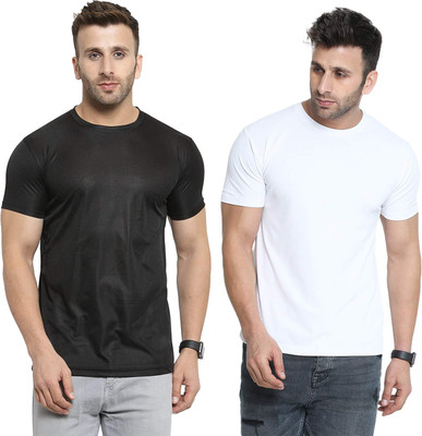Think Tech Self Design Men Round Neck Black, White T-Shirt