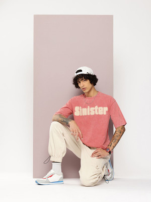 Kook N Keech Self Design Men Round Neck Pink T-Shirt