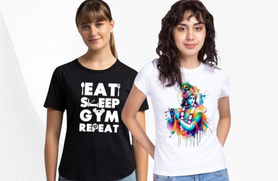 Adylix Graphic Print Women Round Neck White, Black T-Shirt