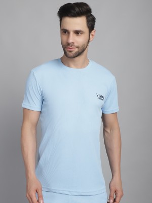VIMAL JONNEY Self Design Men Round Neck Blue T-Shirt