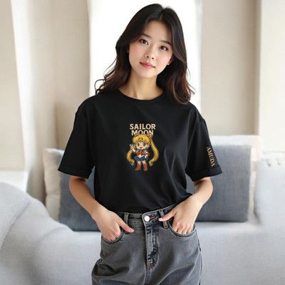 Pling Bling Printed Women Round Neck Black T-Shirt