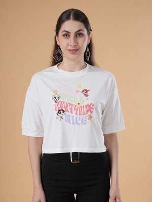 METRONAUT Solid Women Round Neck White T-Shirt