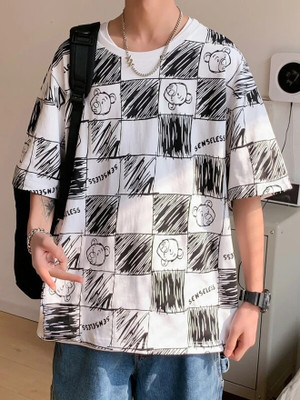 Lauren Adams Printed, Typography, Checkered Men Round Neck White, Black T-Shirt