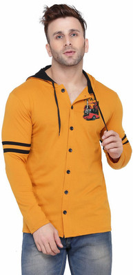 BEYOU FASHION Printed Men Hooded Neck Gold T-Shirt