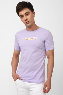 PETER ENGLAND Typography Men Round Neck Purple T-Shirt