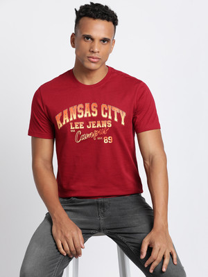LEE Typography Men Round Neck Red T-Shirt