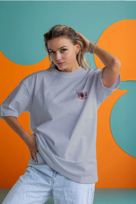 Moda Rapido Printed Women Crew Neck Grey T-Shirt