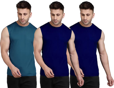 Renowned Solid Men Round Neck Blue, Dark Blue T-Shirt