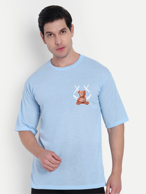 SCOTT FINCHER Printed Men Round Neck Light Blue T-Shirt
