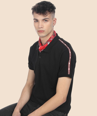 FLYING MACHINE Solid Men Polo Neck Black T-Shirt