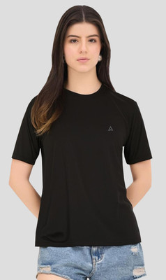 SHAUN Solid Women Round Neck Black T-Shirt