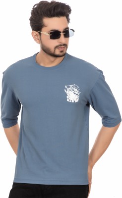 RosyRains Printed Men Round Neck Blue T-Shirt