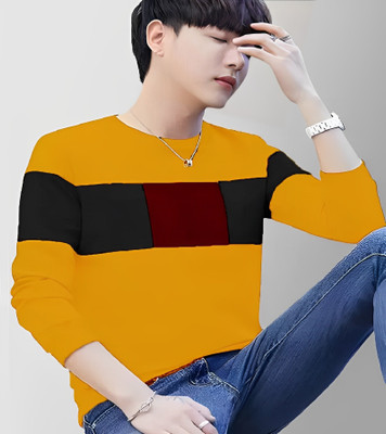 Clickwell Trend Colorblock Men Round Neck Silver T-Shirt