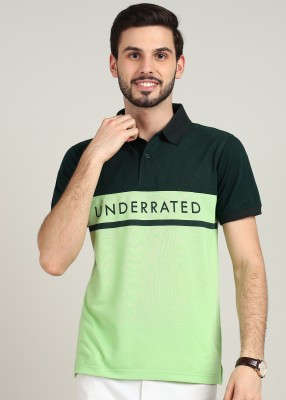 METRONAUT Colorblock Men Polo Neck Dark Green, Light Green T-Shirt