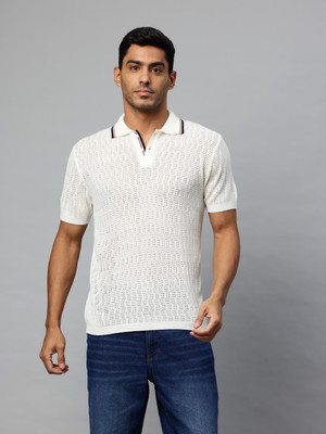 PIERRE CARLO Printed Men Polo Neck White T-Shirt