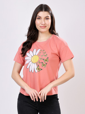 METRONAUT Graphic Print Women Round Neck Pink T-Shirt